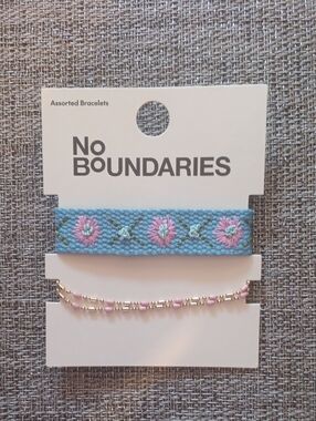 No Boundaries Pink & Blue Floral Woven and Beaded Bracelet Set